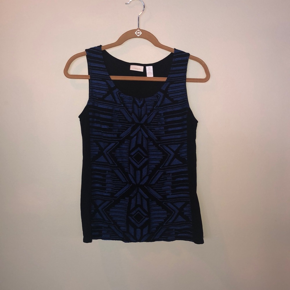 Black tank top with blue design
